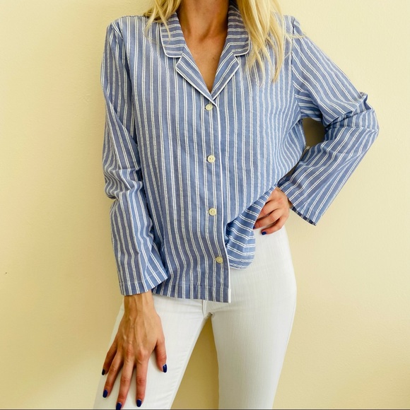 GAP Other - New Love By Gap White Stripe Long Sleeve Notch Button Front Sleepwear Shirt
